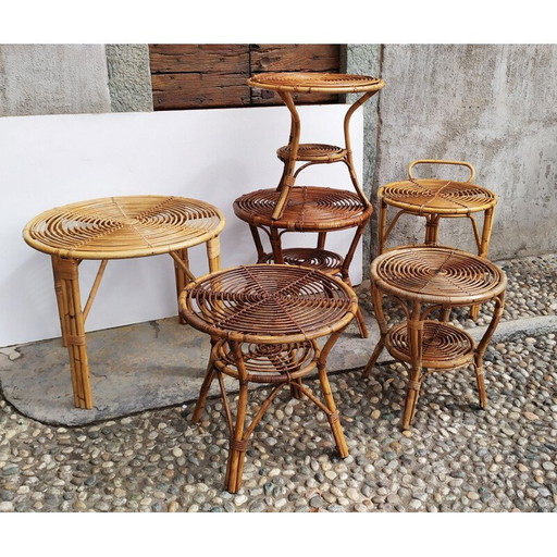 Set of 6 vintage wicker tables by Bonacina, 1950