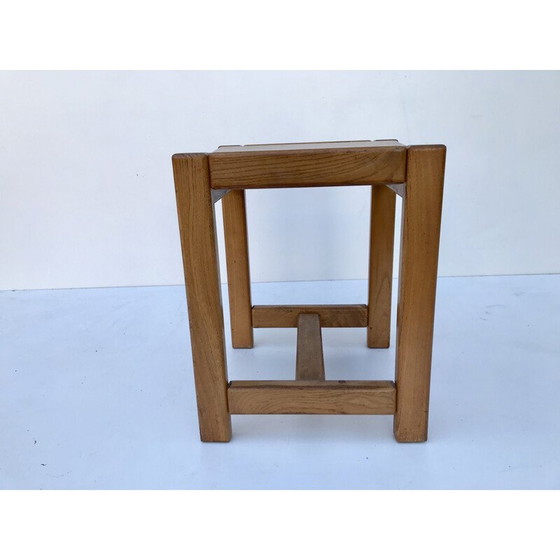 Image 1 of Vintage stool in solid elm, France 1970
