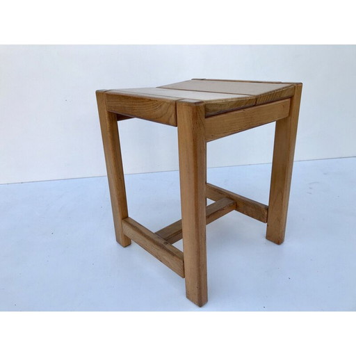 Vintage stool in solid elm, France 1970