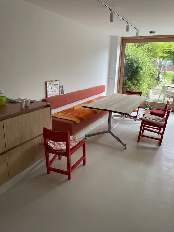 Image 1 of Teak Wooden Table With Chrome Vintage Dutch Design Base