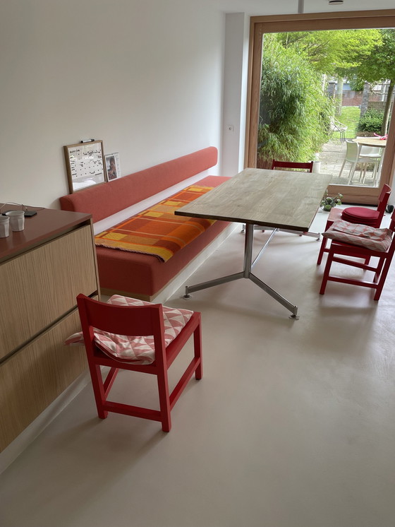 Image 1 of Teak Wooden Table With Chrome Vintage Dutch Design Base