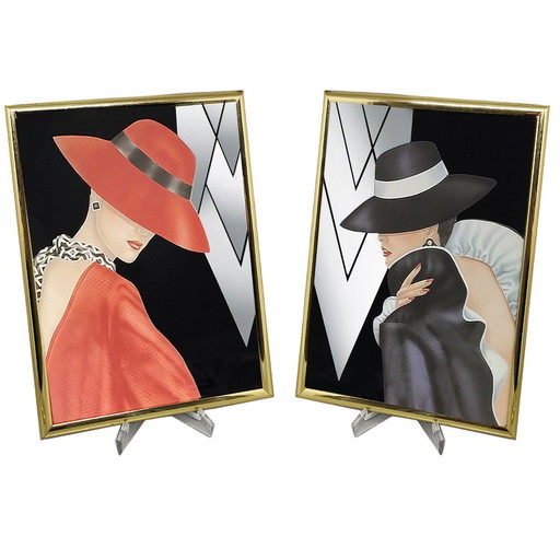 980S Pair Of Framed Prints "Glam Girl" By Ferraro. 