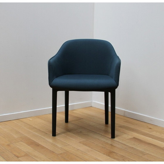 Image 1 of Set of 6 Softshell armchairs in black plastic and blue fabric by Ronan and Erwan Bouroullec for Vitra