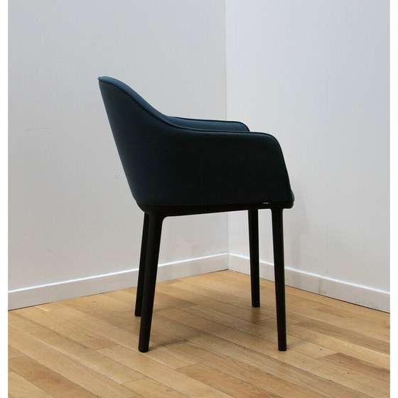 Image 1 of Set of 6 Softshell armchairs in black plastic and blue fabric by Ronan and Erwan Bouroullec for Vitra