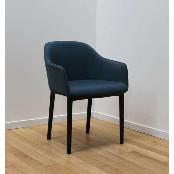 Image 1 of Set of 6 Softshell armchairs in black plastic and blue fabric by Ronan and Erwan Bouroullec for Vitra