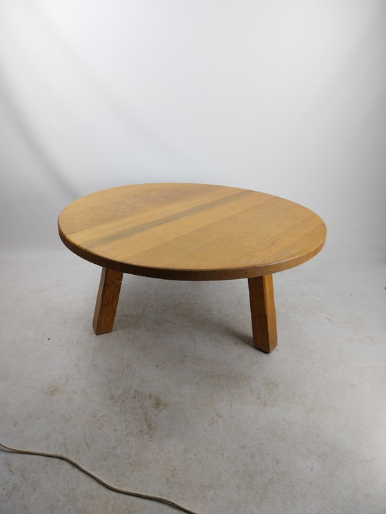 Image 1 of 1 X Round Brutalist Coffee Table In Light Oak 1970'S .