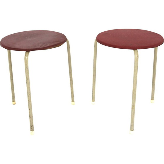 Image 1 of Pair of vintage metal and imitation leather stools, Sweden 1950