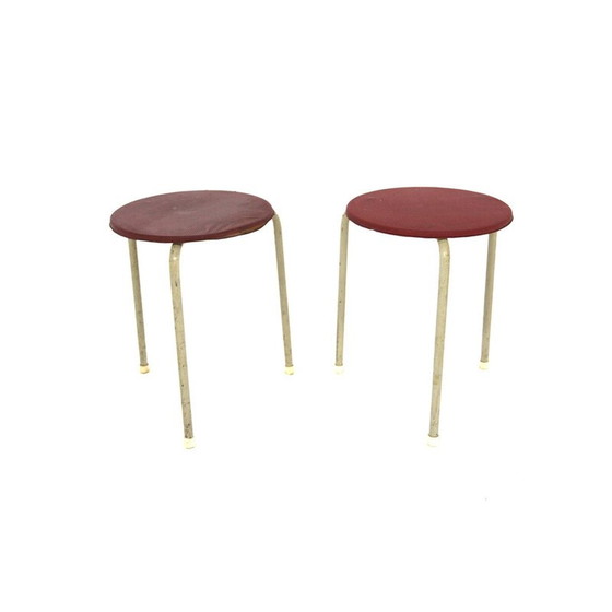 Image 1 of Pair of vintage metal and imitation leather stools, Sweden 1950