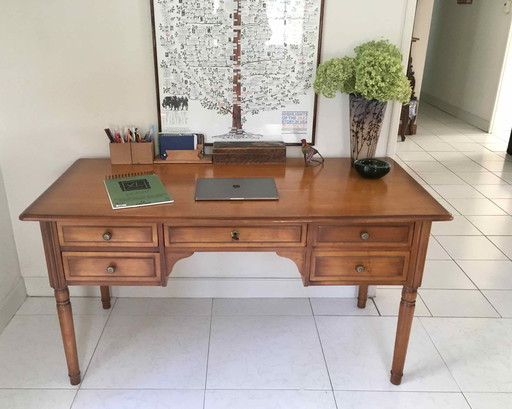 Directoire Cherry 5 Drawer Desk With Side Shelves