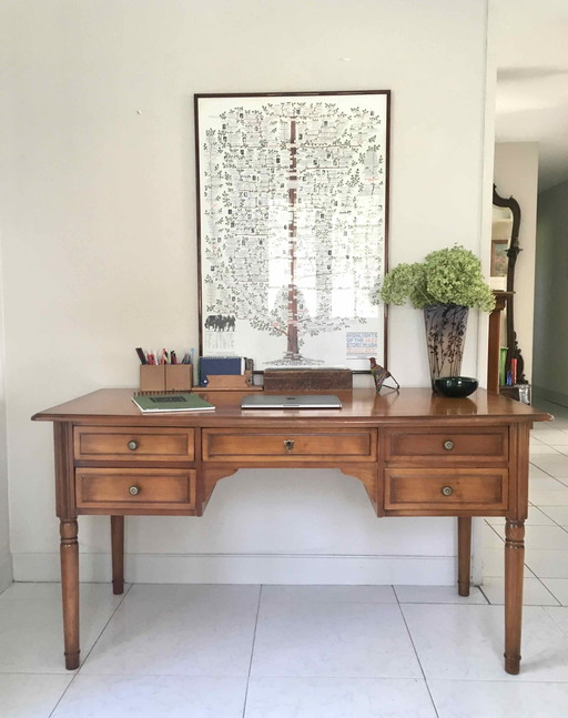 Directoire Cherry 5 Drawer Desk With Side Shelves