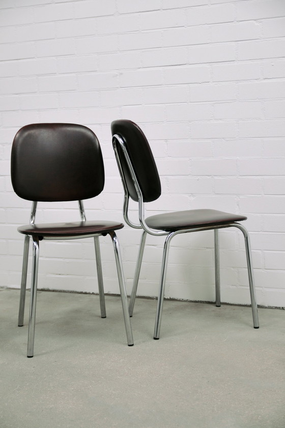 Image 1 of Set X4 Chrome Tube Chairs Brown Skai