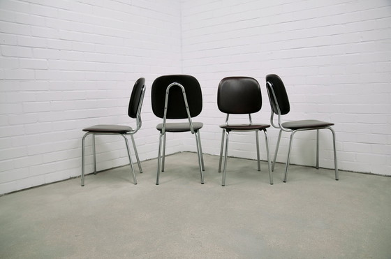 Image 1 of Set X4 Chrome Tube Chairs Brown Skai