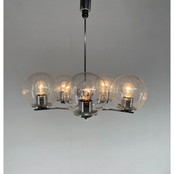 Image 1 of Vintage chrome and clear bubble glass chandelier, 1970s