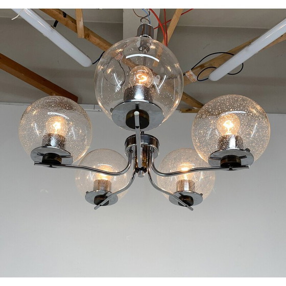 Image 1 of Vintage chrome and clear bubble glass chandelier, 1970s
