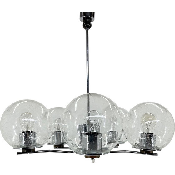 Image 1 of Vintage chrome and clear bubble glass chandelier, 1970s