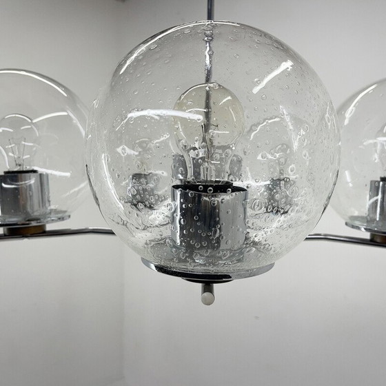 Image 1 of Vintage chrome and clear bubble glass chandelier, 1970s