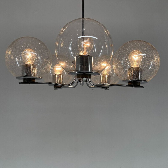 Image 1 of Vintage chrome and clear bubble glass chandelier, 1970s