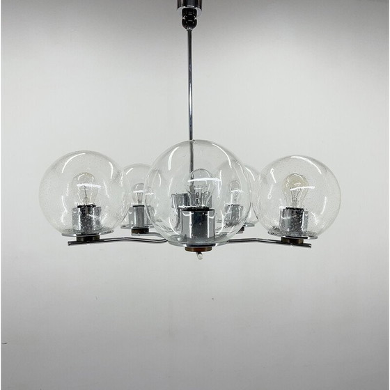 Image 1 of Vintage chrome and clear bubble glass chandelier, 1970s