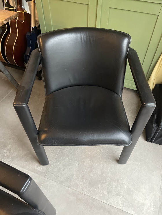 Image 1 of 2x Leolux Black Leather Dining Chairs