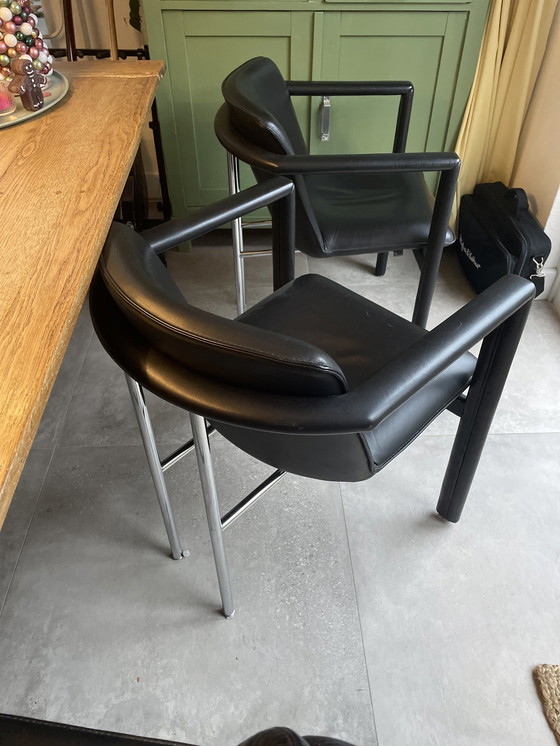 Image 1 of 2x Leolux Black Leather Dining Chairs