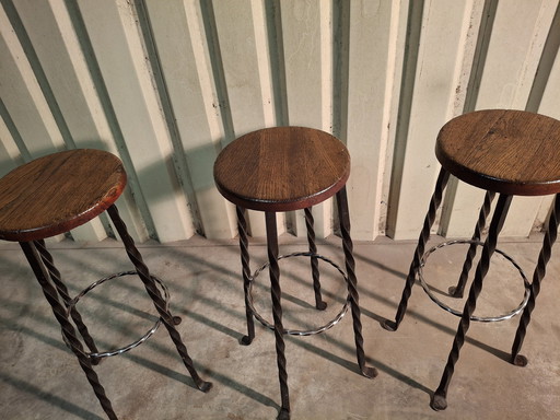 3× Barstool Brutalist Industrial Stool Wrought Iron