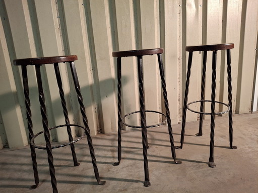 3× Barstool Brutalist Industrial Stool Wrought Iron