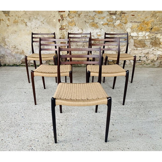 Image 1 of Set of 6 vintage rosewood chairs by Niels Moller for J L Møller Møbelfabrik, Denmark 1960