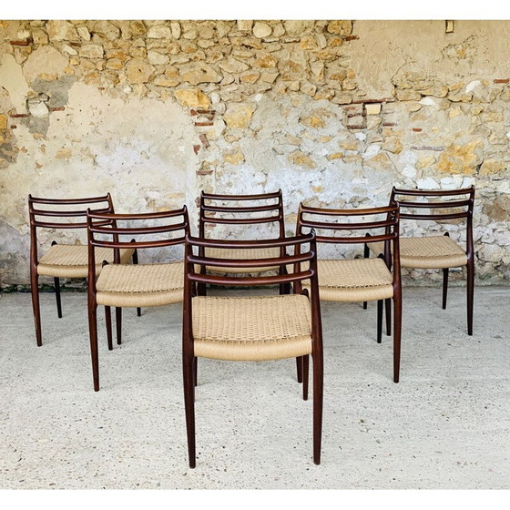 Image 1 of Set of 6 vintage rosewood chairs by Niels Moller for J L Møller Møbelfabrik, Denmark 1960