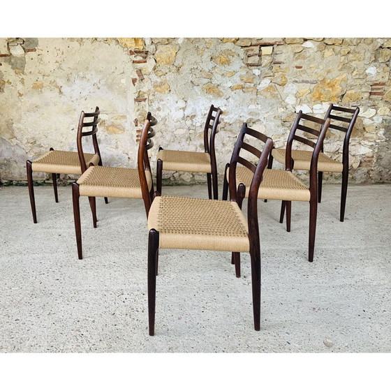 Image 1 of Set of 6 vintage rosewood chairs by Niels Moller for J L Møller Møbelfabrik, Denmark 1960
