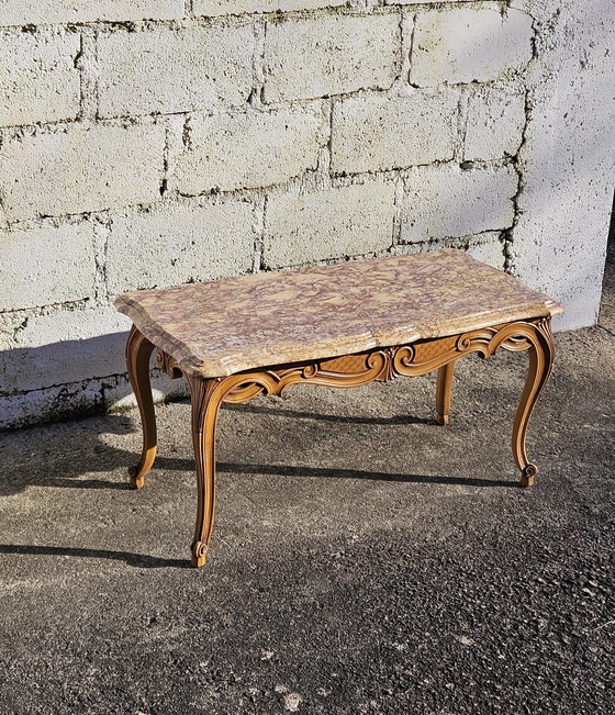Image 1 of Tavolino da caffè in marmo vintage francese - Tavolino da cocktail in frassino e marmo - Tavolino da salotto - Stile Luigi XV - 