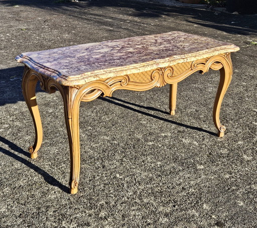 French vintage marble coffee table-ash wood and marble cocktail table-lounge table style Louis Xv-60S