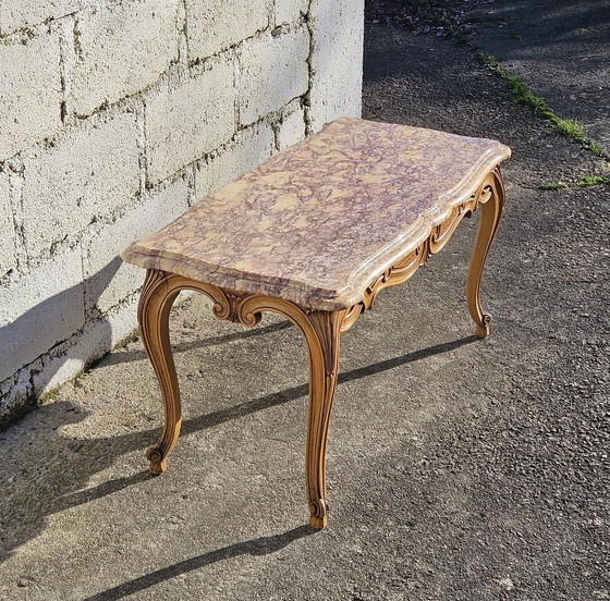 Image 1 of Tavolino da caffè in marmo vintage francese - Tavolino da cocktail in frassino e marmo - Tavolino da salotto - Stile Luigi XV - 