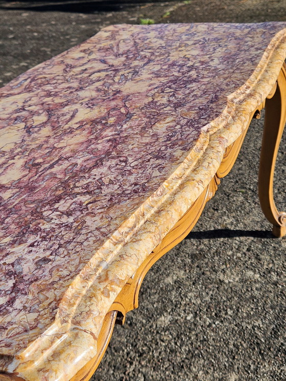 Image 1 of Tavolino da caffè in marmo vintage francese - Tavolino da cocktail in frassino e marmo - Tavolino da salotto - Stile Luigi XV - 