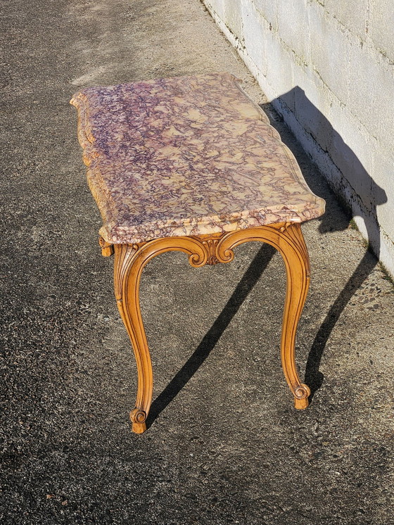 Image 1 of Tavolino da caffè in marmo vintage francese - Tavolino da cocktail in frassino e marmo - Tavolino da salotto - Stile Luigi XV - 