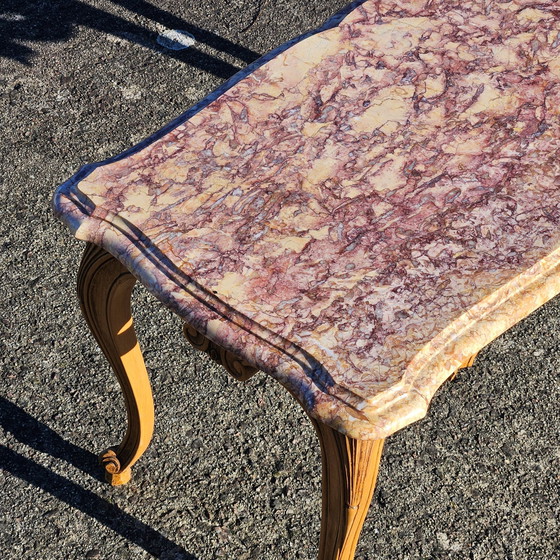 Image 1 of Tavolino da caffè in marmo vintage francese - Tavolino da cocktail in frassino e marmo - Tavolino da salotto - Stile Luigi XV - 