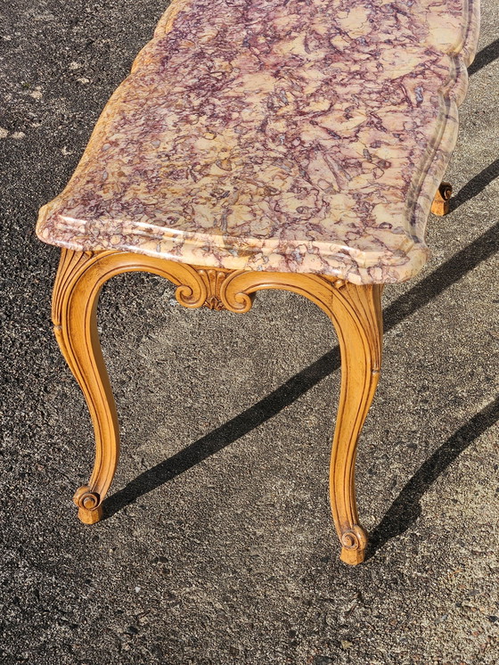 Image 1 of Tavolino da caffè in marmo vintage francese - Tavolino da cocktail in frassino e marmo - Tavolino da salotto - Stile Luigi XV - 