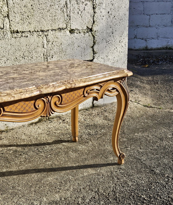 Image 1 of Tavolino da caffè in marmo vintage francese - Tavolino da cocktail in frassino e marmo - Tavolino da salotto - Stile Luigi XV - 