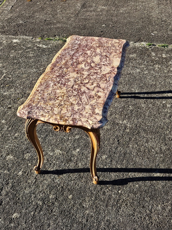 Image 1 of Tavolino da caffè in marmo vintage francese - Tavolino da cocktail in frassino e marmo - Tavolino da salotto - Stile Luigi XV - 