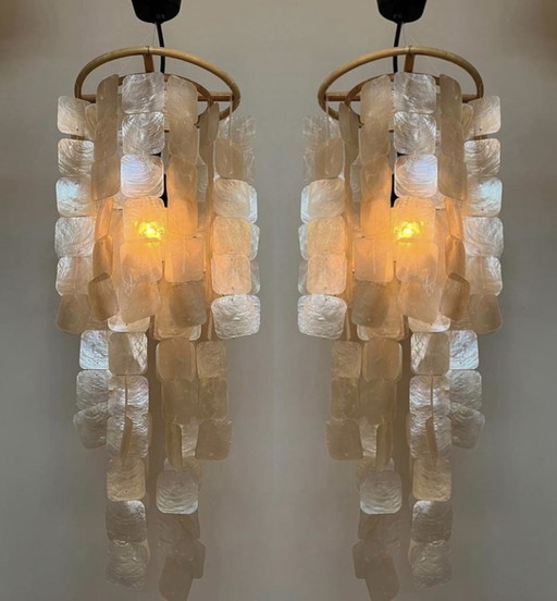 Set de 2 lampes suspendues en perle opaline lampes en coquillage capiz