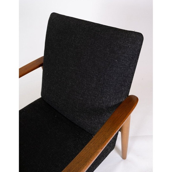 Image 1 of Poltrona e sgabello vintage in teak con tessuto di lana scuro, Danimarca, anni '60