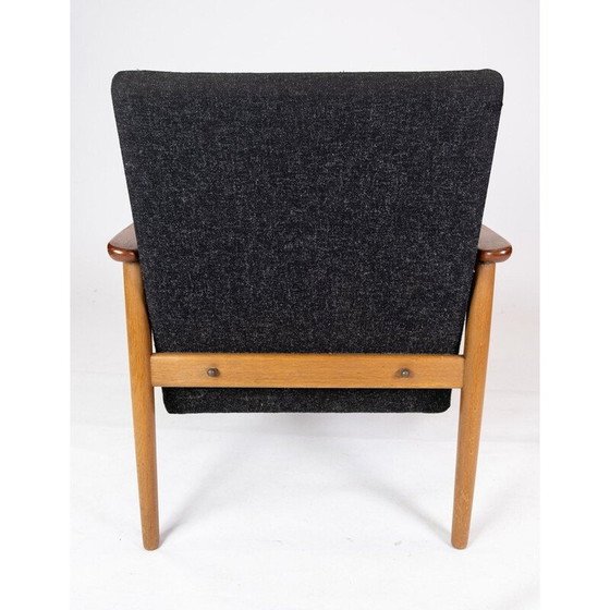 Image 1 of Poltrona e sgabello vintage in teak con tessuto di lana scuro, Danimarca, anni '60