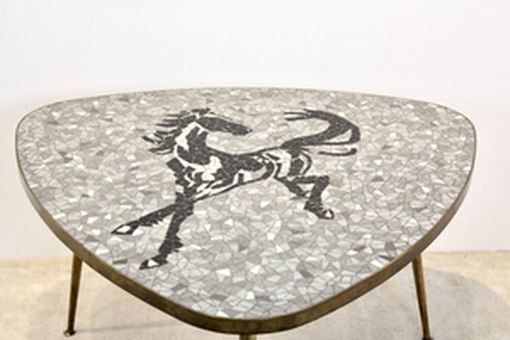 Image 1 of 1960s Berthold Müller Exquisite Mosaic and Brass Coffee/Side Table