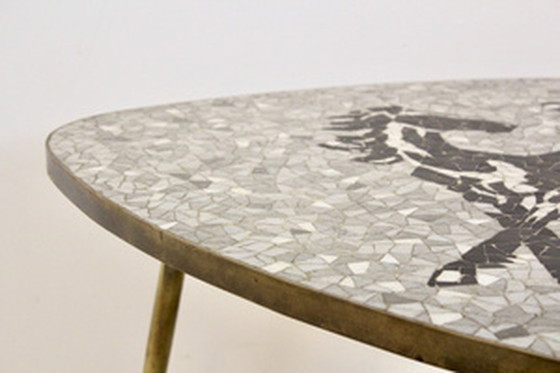 Image 1 of 1960s Berthold Müller Exquisite Mosaic and Brass Coffee/Side Table