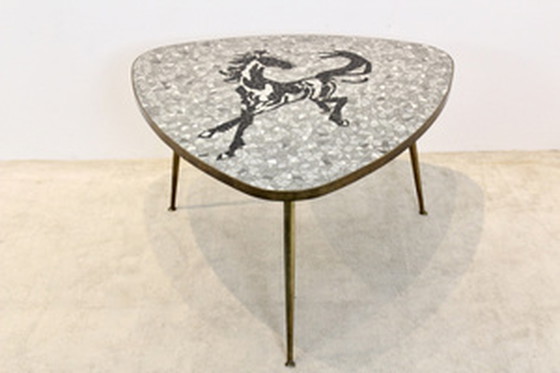 Image 1 of 1960s Berthold Müller Exquisite Mosaic and Brass Coffee/Side Table