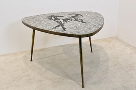 Image 1 of 1960s Berthold Müller Exquisite Mosaic and Brass Coffee/Side Table