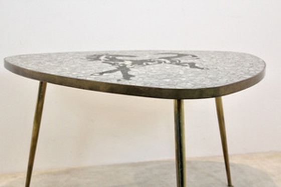 Image 1 of 1960s Berthold Müller Exquisite Mosaic and Brass Coffee/Side Table