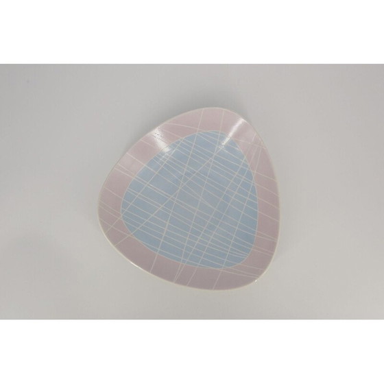 Image 1 of Vintage Porcelain Plate with Stripes Motifs from Weimar Porzellan, German 1970s