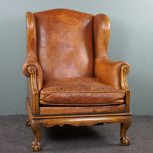 Sheep leather wing armchair