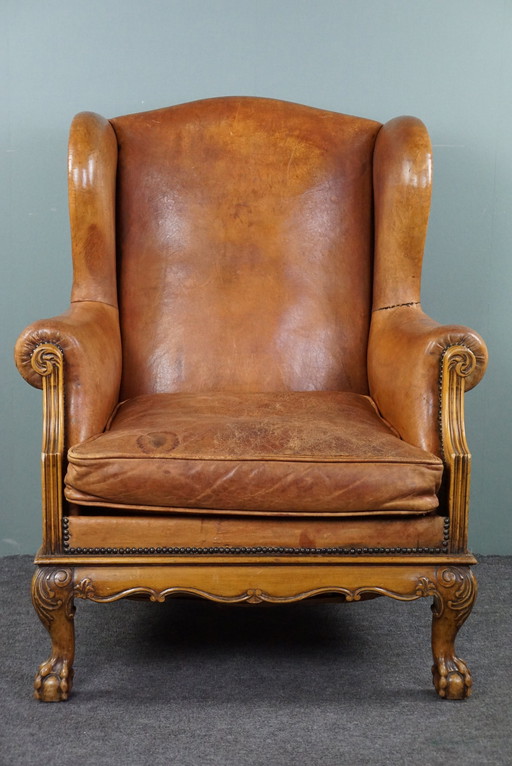 Sheep leather wing armchair