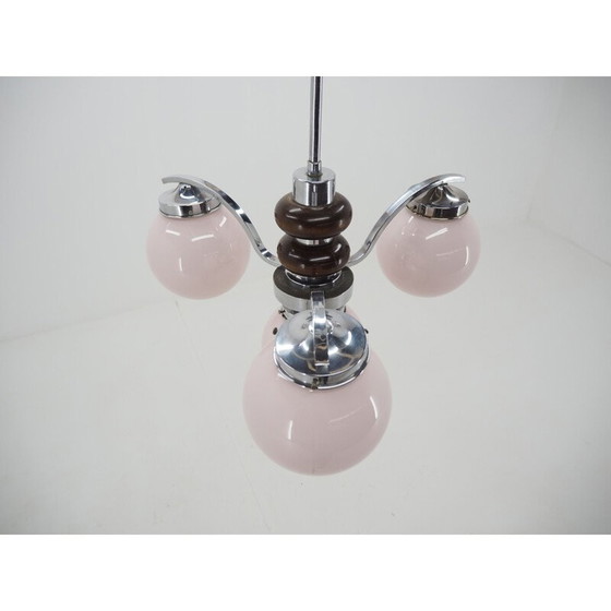 Image 1 of Lampadario vintage art déco in vetro cromato rosa, 1930